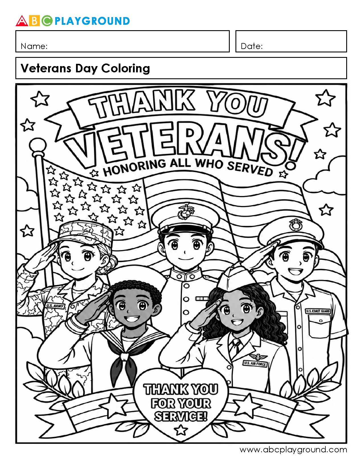 Veterans Day Coloring Page Honoring Service